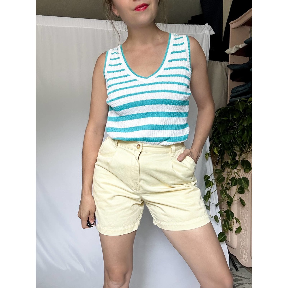 Vintage White and Teal Striped Cableknit Sweater Vest (fits S-M)